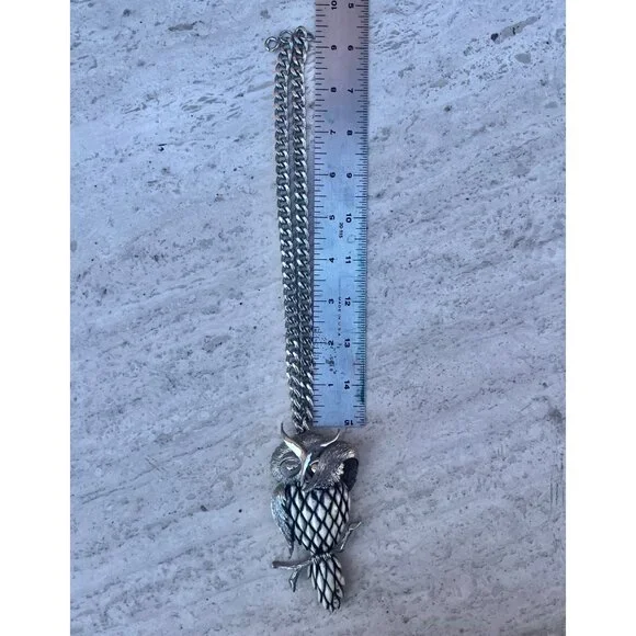 Signed Razza Large Owl Pendant Necklace With Articulating Branch Silver-Tone VTG - Picture 7 of 10